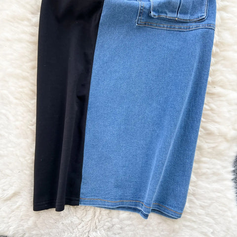 Summer Vestidos Contrasting Patchwork Slim Fit High Waist Denim Dress CODE: KAR3113