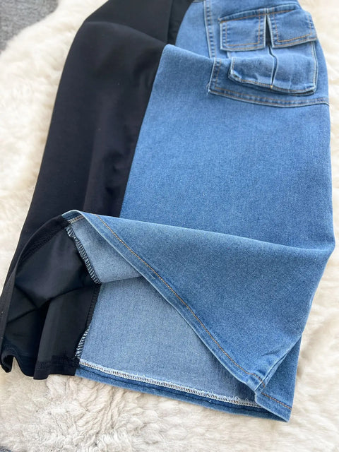 Summer Vestidos Contrasting Patchwork Slim Fit High Waist Denim Dress CODE: KAR3113