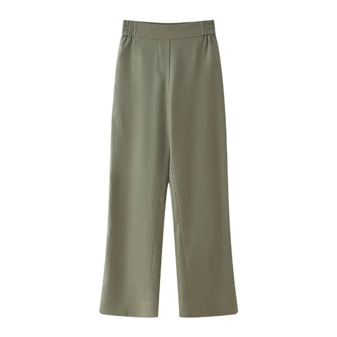 New Pocket Short Sleeve Army Green Casual Lapel Top + Elastic Waist Wide Leg Pant Set CODE: KAR3114