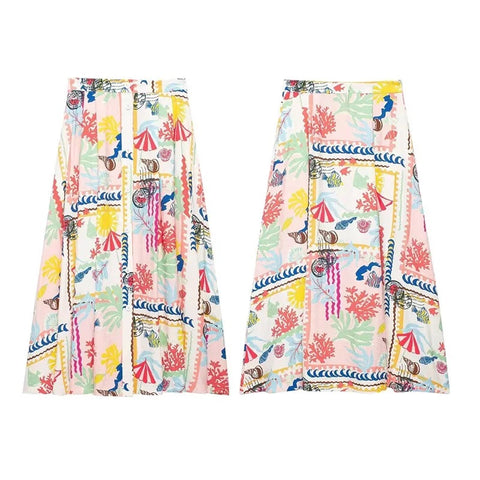 Sexy Printed Halter Sleeveless Backless Crop Top Single Breasted Split Skirt Set CODE: KAR3117