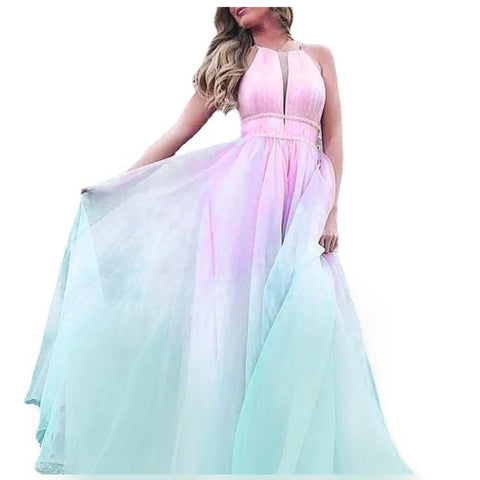 Sexy Backless Zipper Strap Prom Gradient Sleeveless Ceremonial Dress CODE: KAR3118