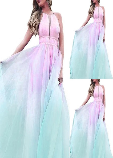 Sexy Backless Zipper Strap Prom Gradient Sleeveless Ceremonial Dress CODE: KAR3118