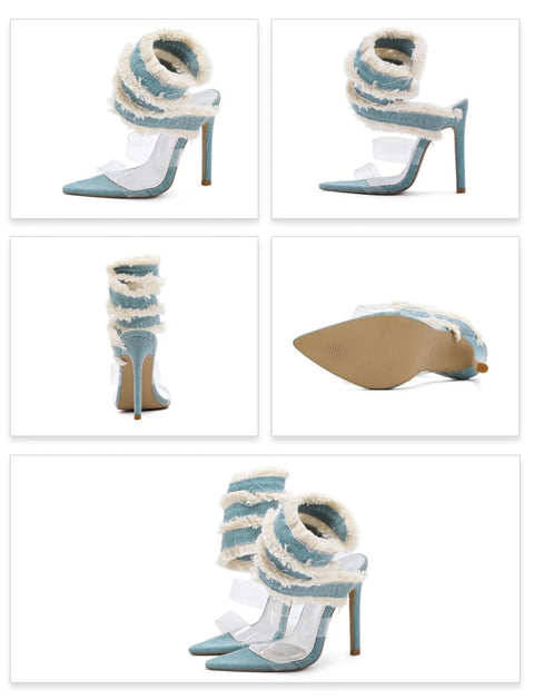 New Design Denim Ankle Snake Surround Strap High Heel Sandal CODE: KAR3119