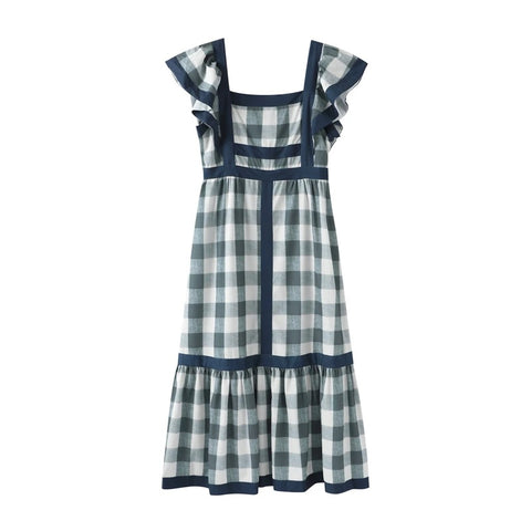 Elegant Flying Sleeve Square Neck Stitching Slim Contrast Striped Dress CODE: KAR3123