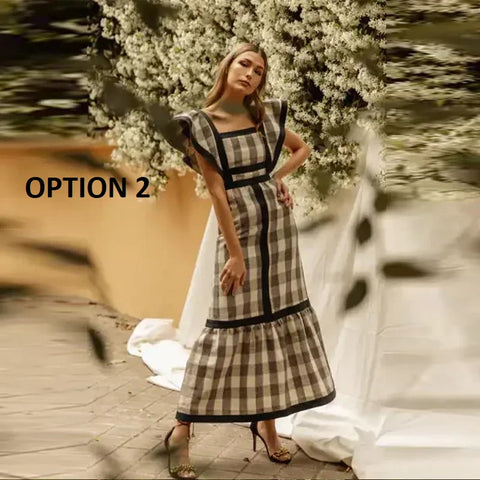 Elegant Flying Sleeve Square Neck Stitching Slim Contrast Striped Dress CODE: KAR3123