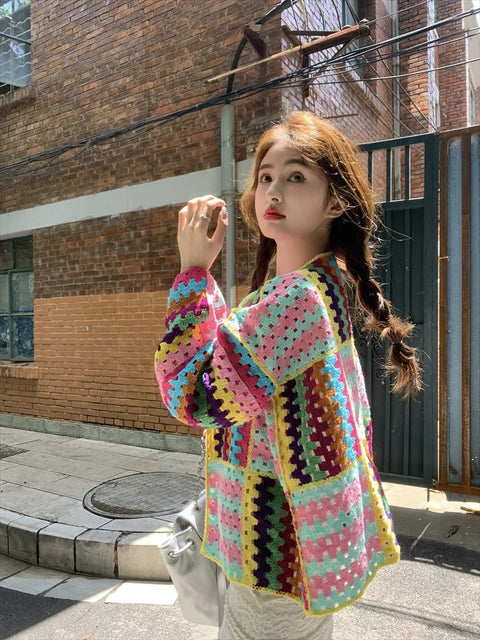 Colorful Loose Knitting Crochet Cardigan Jacket CODE: KAR3125
