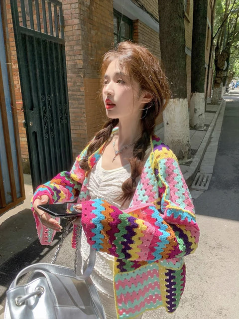 Colorful Loose Knitting Crochet Cardigan Jacket CODE: KAR3125