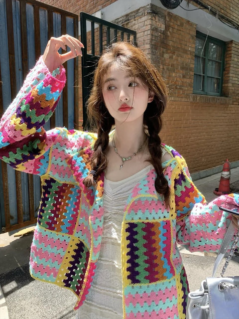 Colorful Loose Knitting Crochet Cardigan Jacket CODE: KAR3125