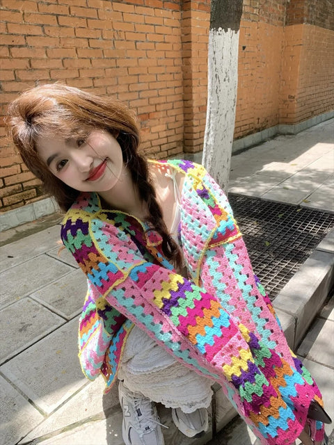 Colorful Loose Knitting Crochet Cardigan Jacket CODE: KAR3125