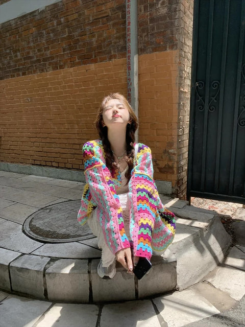 Colorful Loose Knitting Crochet Cardigan Jacket CODE: KAR3125