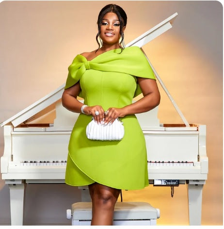 New Big Bow Neck Empire Asymmetrical A Line Party Dress CODE: KAR3126
