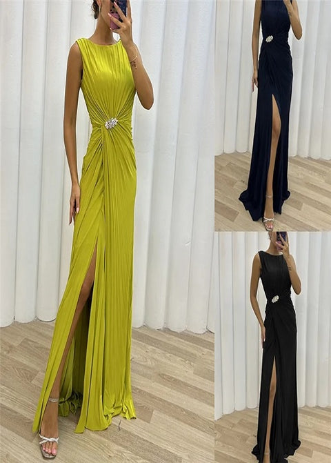 Summer Pleated Fashion High Split Casual Dresse CODE: KAR3129