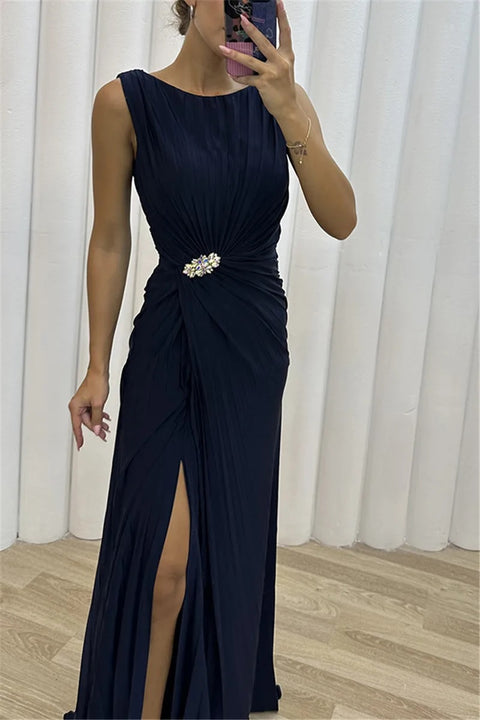 Summer Pleated Fashion High Split Casual Dresse CODE: KAR3129
