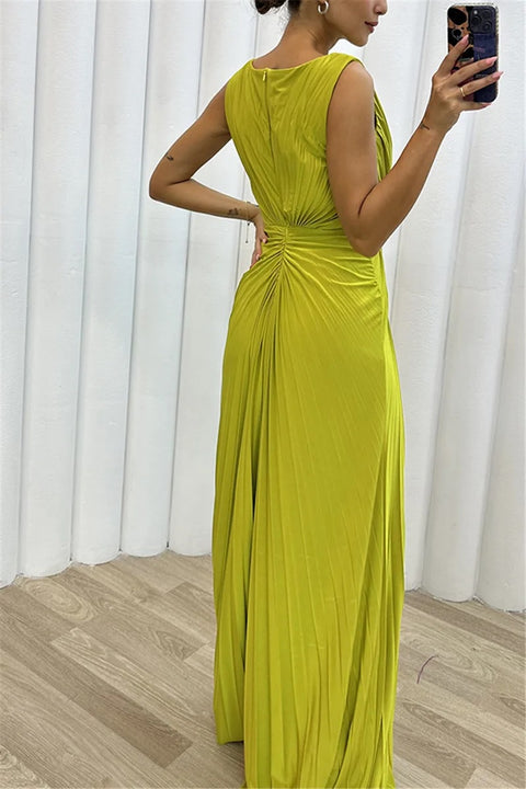 Summer Pleated Fashion High Split Casual Dresse CODE: KAR3129