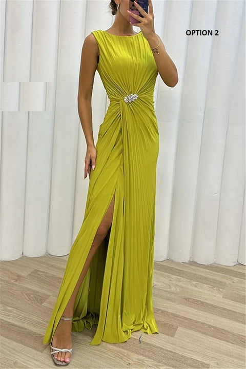Summer Pleated Fashion High Split Casual Dresse CODE: KAR3129