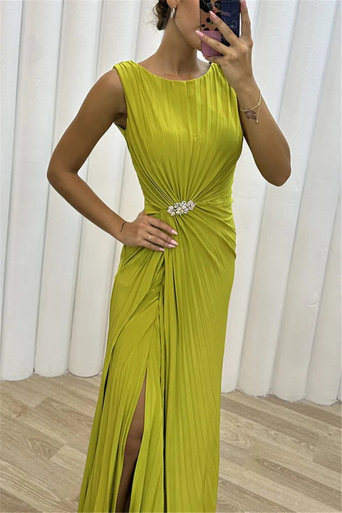 Summer Pleated Fashion High Split Casual Dresse CODE: KAR3129