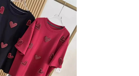 Diamond heart sweet short sleeve loose Top CODE: KAR3132
