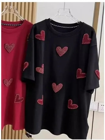 Diamond heart sweet short sleeve loose Top CODE: KAR3132