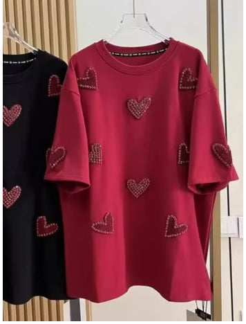 Diamond heart sweet short sleeve loose Top CODE: KAR3132
