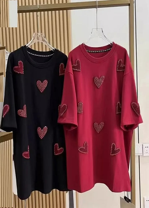 Diamond heart sweet short sleeve loose Top CODE: KAR3132