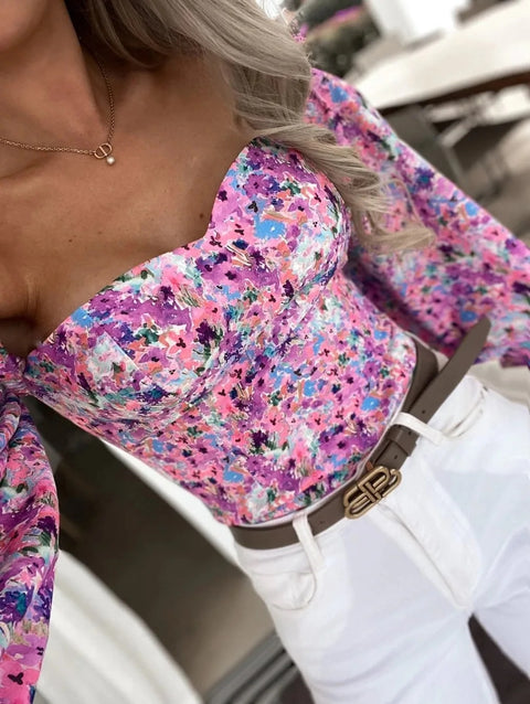 Summer Backless Off Shoulder Long Sleeve Print Crop Top CODE: KAR3137