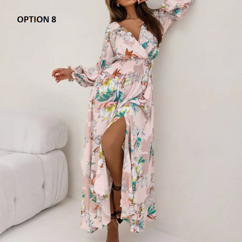 Summer Long Sleeved Pattern Printed High Waist Robe Dress CODE: KAR3138