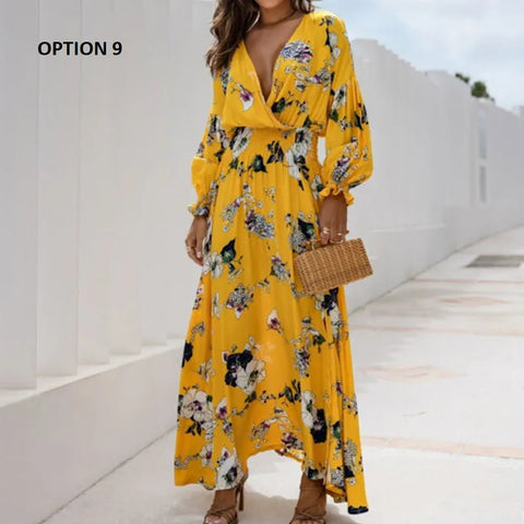 Summer Long Sleeved Pattern Printed High Waist Robe Dress CODE: KAR3138