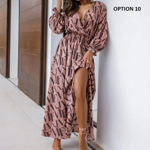 Summer Long Sleeved Pattern Printed High Waist Robe Dress CODE: KAR3138