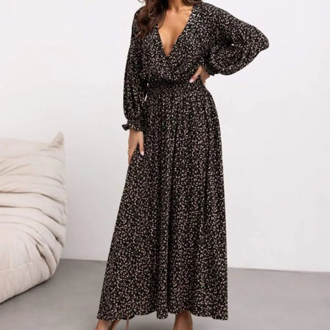 Summer Long Sleeved Pattern Printed High Waist Robe Dress CODE: KAR3138