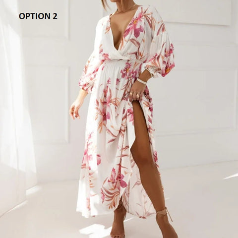 Summer Long Sleeved Pattern Printed High Waist Robe Dress CODE: KAR3138