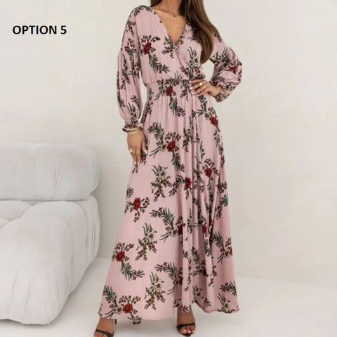 Summer Long Sleeved Pattern Printed High Waist Robe Dress CODE: KAR3138