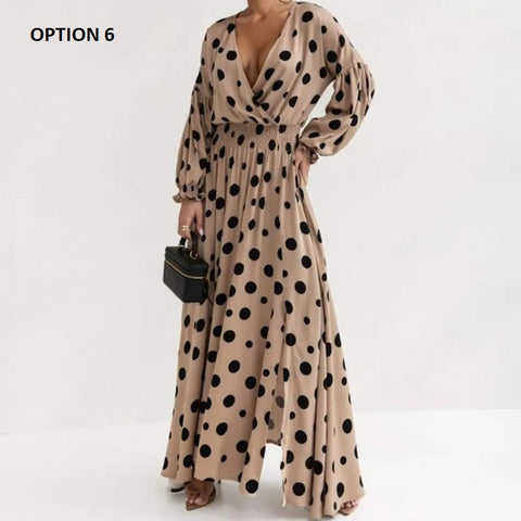 Summer Long Sleeved Pattern Printed High Waist Robe Dress CODE: KAR3138