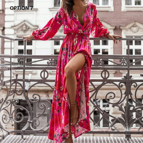 Summer Long Sleeved Pattern Printed High Waist Robe Dress CODE: KAR3138
