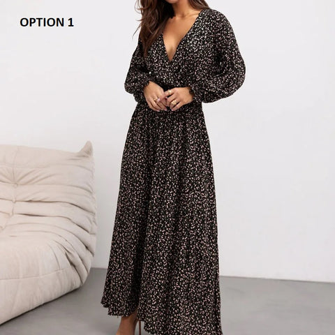 Summer Long Sleeved Pattern Printed High Waist Robe Dress CODE: KAR3138