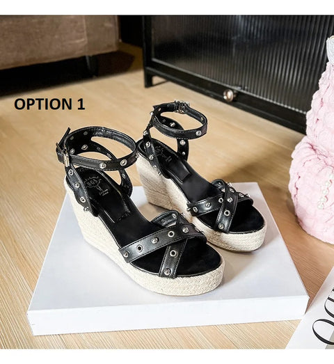 New One line with Hemp Rope Thick Bottom Slope Platform Sandal CODE: KAR3145