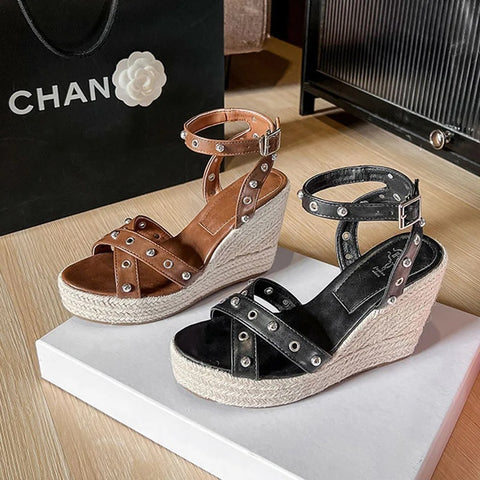 New One line with Hemp Rope Thick Bottom Slope Platform Sandal CODE: KAR3145