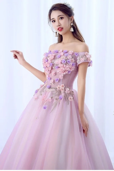 New Charming Flowers Off the Shoulder Prom Evening Party Princess Birthday Gown CODE: KAR3151