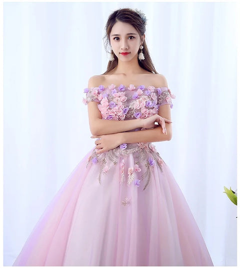 New Charming Flowers Off the Shoulder Prom Evening Party Princess Birthday Gown CODE: KAR3151