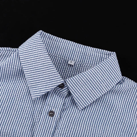 Summer Striped Contrast Color Casual Patchwork Shirt Pant 2-piece set CODE: KAR3153
