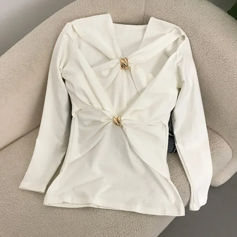 Autumn Designer  Long Sleeves Knot Slim Top CODE: KAR3154