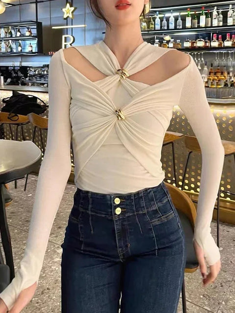 Autumn Designer  Long Sleeves Knot Slim Top CODE: KAR3154