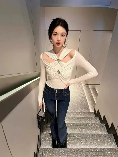 Autumn Designer  Long Sleeves Knot Slim Top CODE: KAR3154