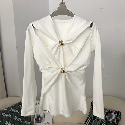 Autumn Designer  Long Sleeves Knot Slim Top CODE: KAR3154
