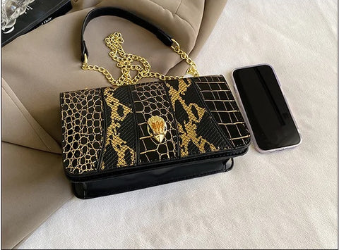 New Designer Alligator Pattern Shoulder Retro Chain Lock Crossbody Flap Handbag CODE: KAR3155