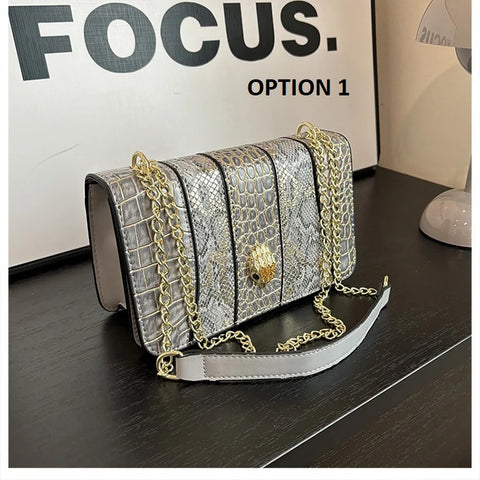 New Designer Alligator Pattern Shoulder Retro Chain Lock Crossbody Flap Handbag CODE: KAR3155