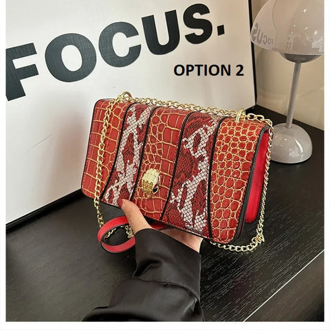 New Designer Alligator Pattern Shoulder Retro Chain Lock Crossbody Flap Handbag CODE: KAR3155
