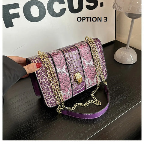 New Designer Alligator Pattern Shoulder Retro Chain Lock Crossbody Flap Handbag CODE: KAR3155