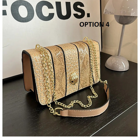 New Designer Alligator Pattern Shoulder Retro Chain Lock Crossbody Flap Handbag CODE: KAR3155