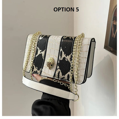 New Designer Alligator Pattern Shoulder Retro Chain Lock Crossbody Flap Handbag CODE: KAR3155