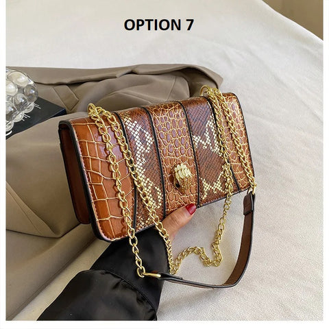 New Designer Alligator Pattern Shoulder Retro Chain Lock Crossbody Flap Handbag CODE: KAR3155